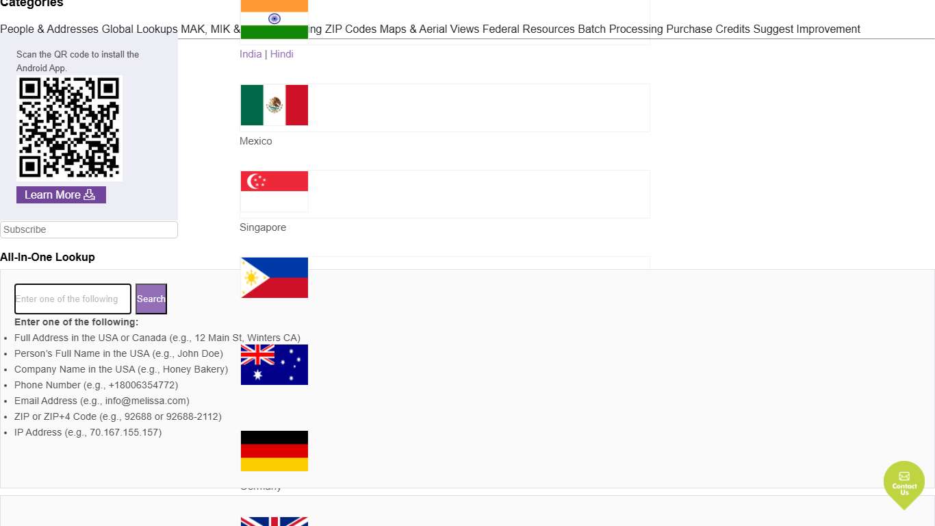 Home | Melissa Lookups