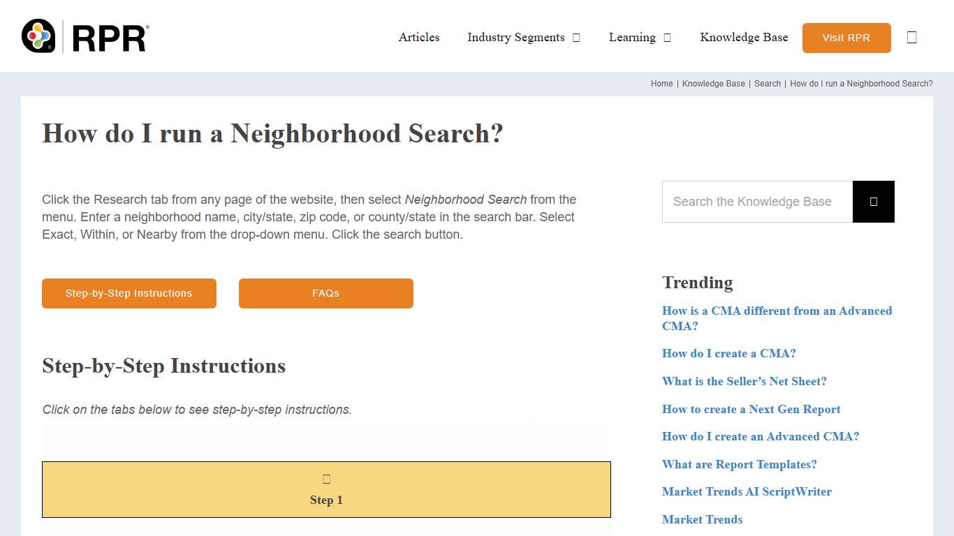 How do I run a Neighborhood Search? - Realtors Property Resource (RPR)
